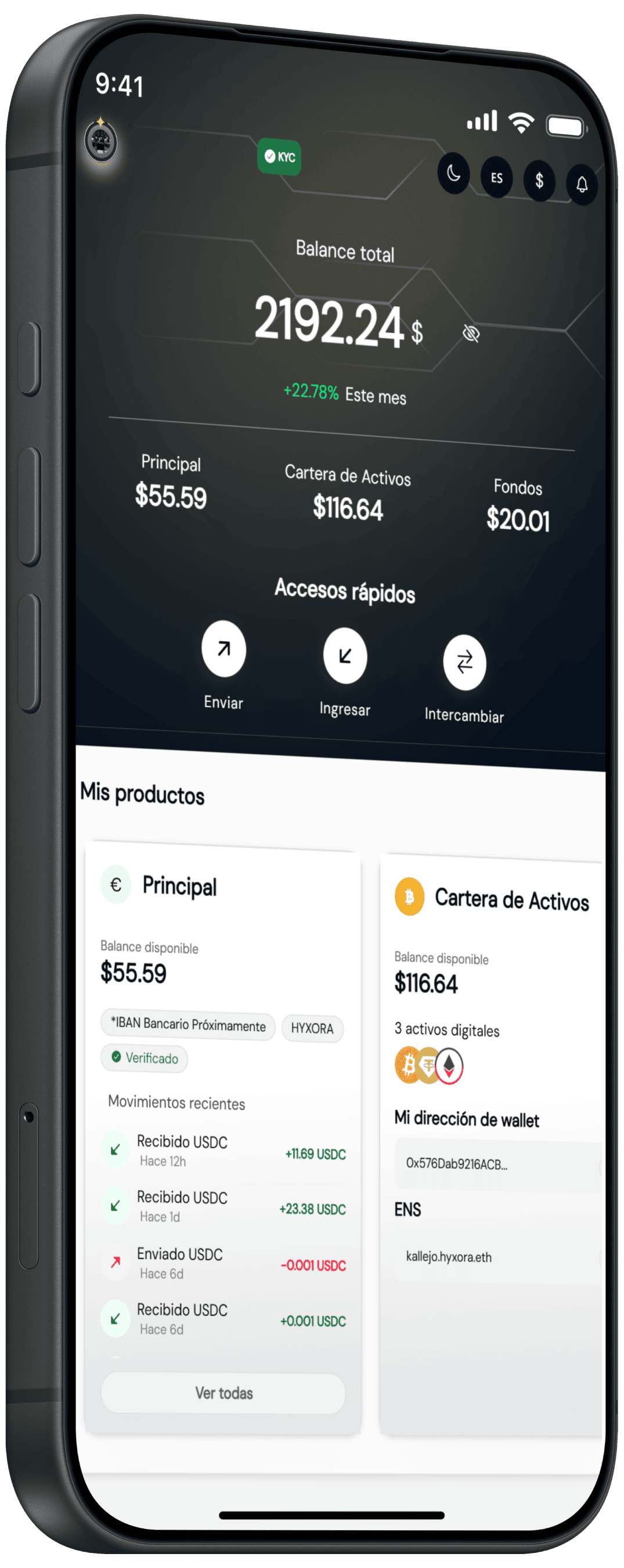 Hyxora app — Detalle de activos